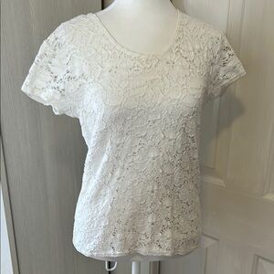 Peck & Peck White Lace Blouse with Floral Design Sz S